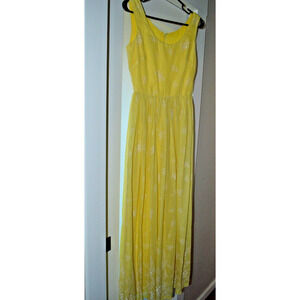 Vtg 60s Miss Elliette Maxi Dress Hostess Patio Party Yellow & White Floral